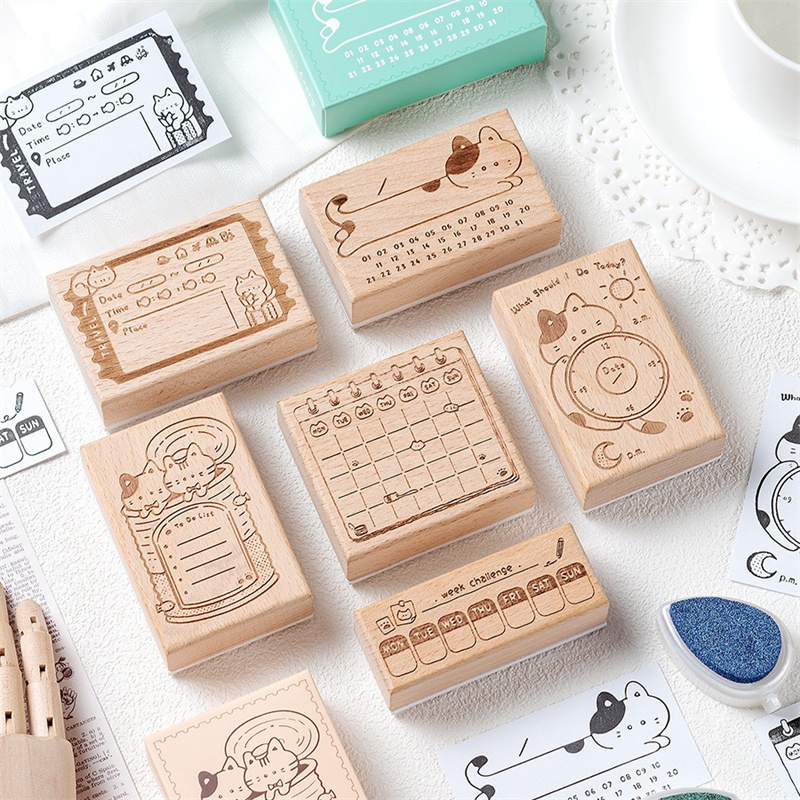 Cute Cat Wooden Rubber Stamp M - Rubber Date Stamp recensione e prezzo