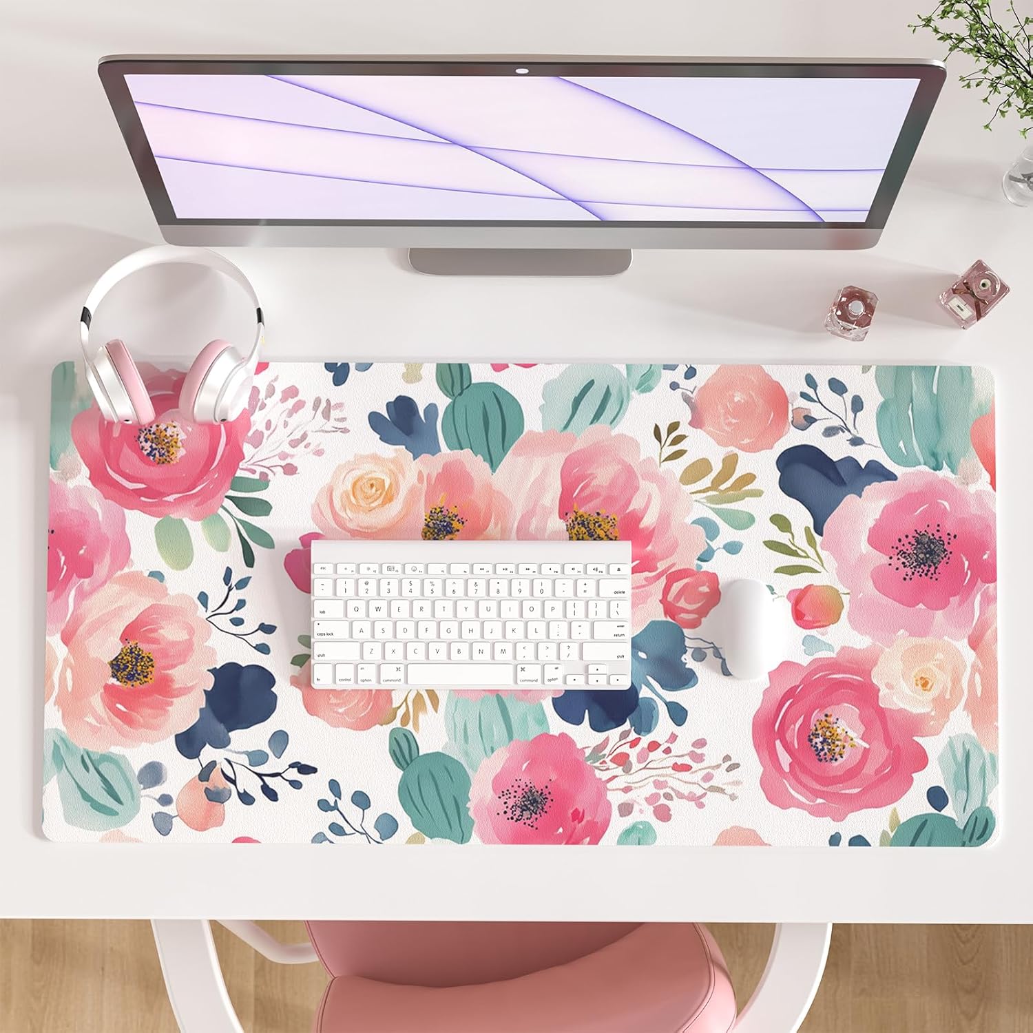 Large Mouse Pad Pink Floral De - Leather Desk Pad recensione e prezzo