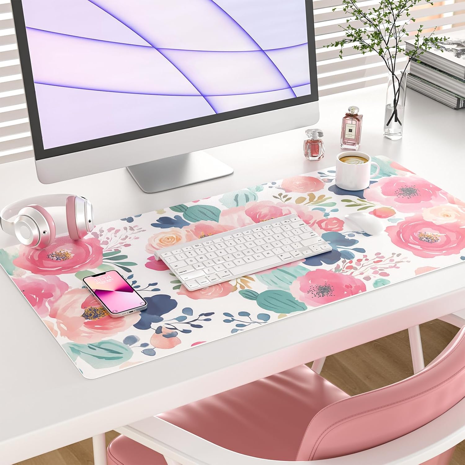 Large Mouse Pad Pink Floral De - Leather Desk Pad recensione e prezzo